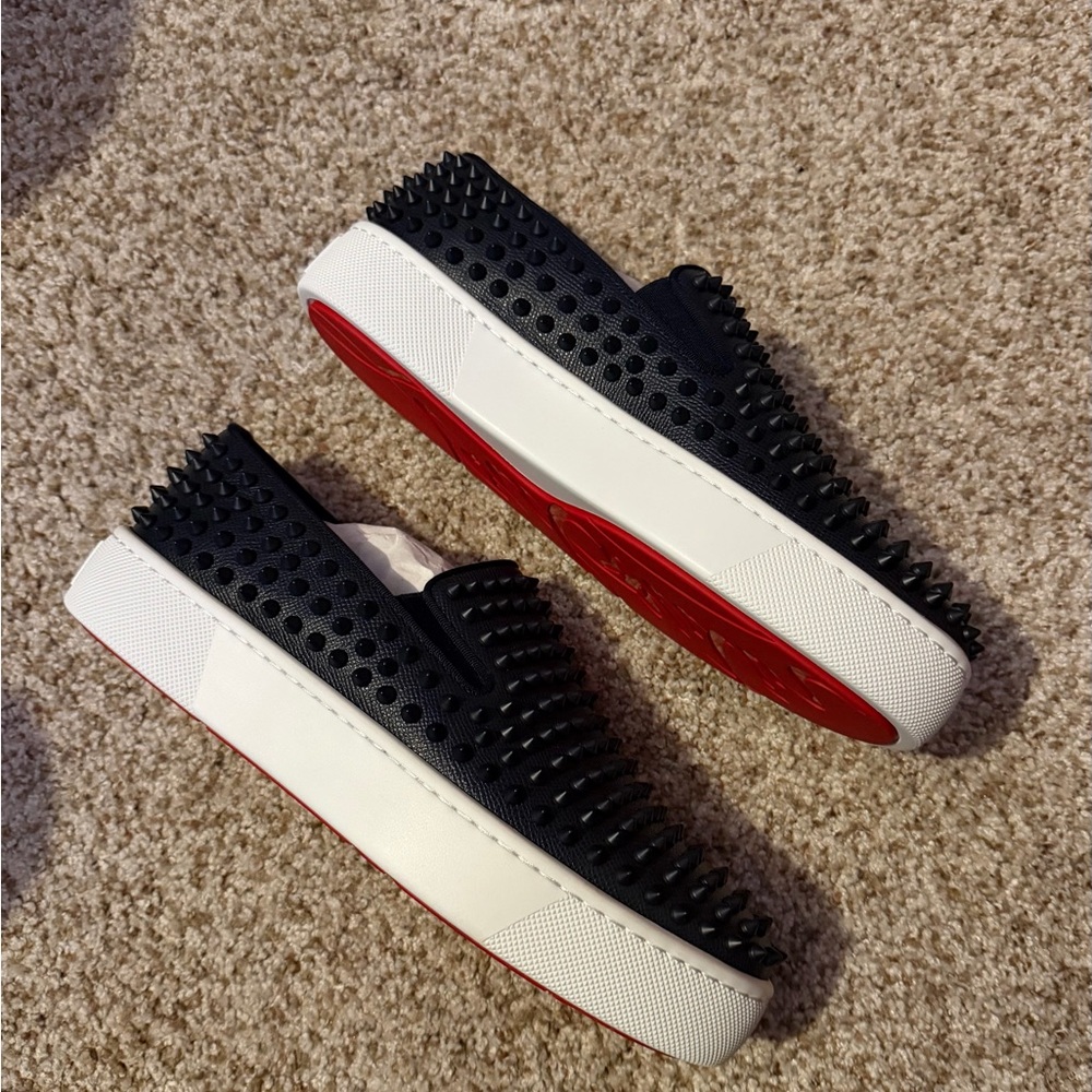 New Christian Louboutin dark marine Spiked Loafers - Picture 6 of 10